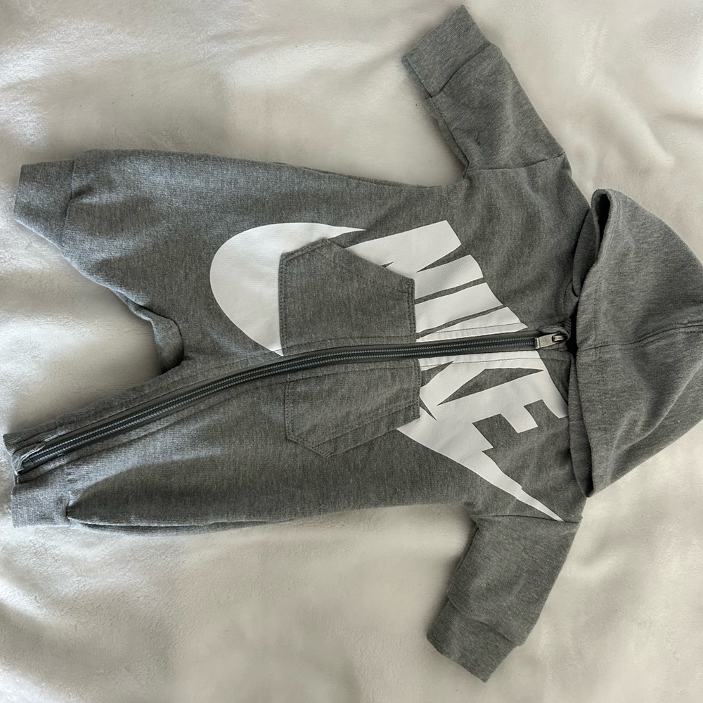 Nike Gray Hooded Baby Onesie